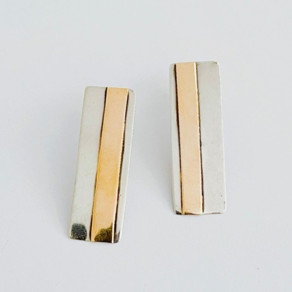 Vintage Sterling Silver & 14kt Gold Earrings - Picture 11 of 13
